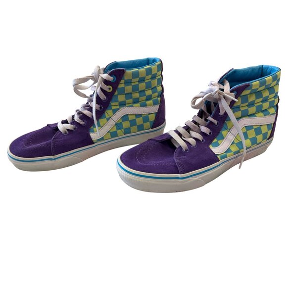 Vans unisex Sk8 Hi Purple Green Checkerboard Sneaker Sz 9 SKU 8997 - Picture 3 of 16